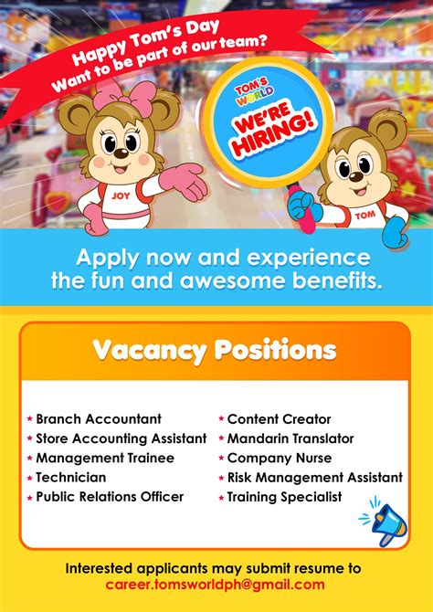 toms world crew|WE ARE URGENTLY HIRING!! Tom's .
